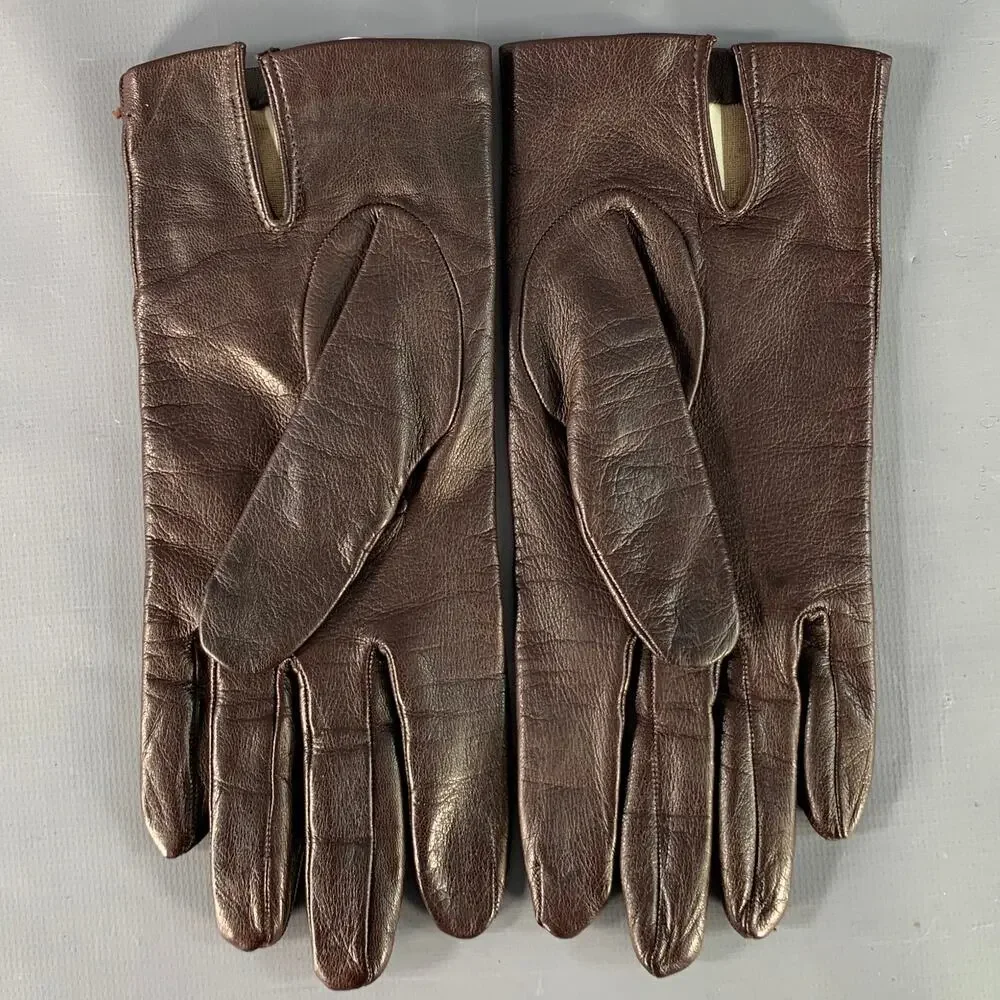 SERMONETA Size 6.5 Brown Leather Silk Lined Gloves